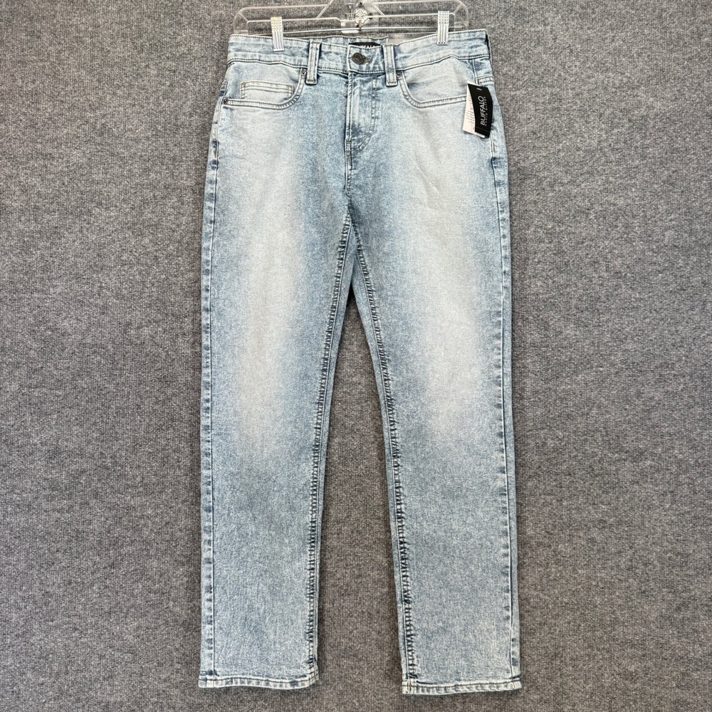 Buffalo‎ Evan Slim Straight Jeans Mens 30x30 Blue Bleached Wash Denim Pants NEW